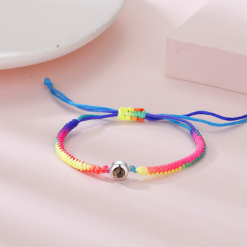 I Wear U  Engraved Projection Bracelet (Rainbow Rope-Silver Ornament)