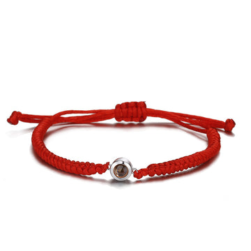 I Wear U  Engraved Projection Bracelet (Red Rope-Silver Ornament)