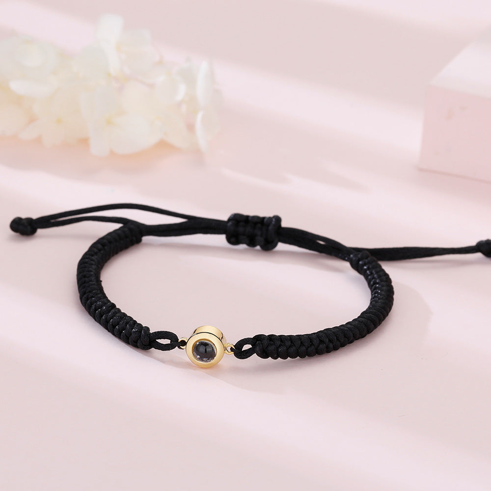 I Wear U  Engraved Projection Bracelet (Black Rope- Gold Ornament)