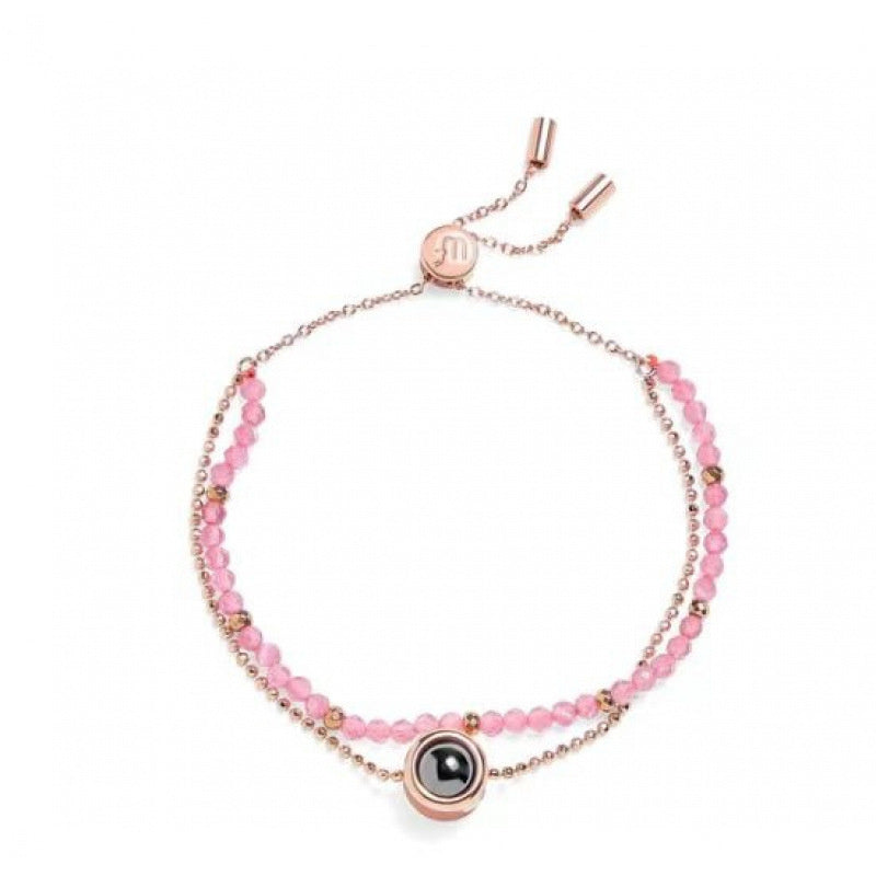 I Wear U  Engraved Projection Pebble Bracelet (Pink and Gold)