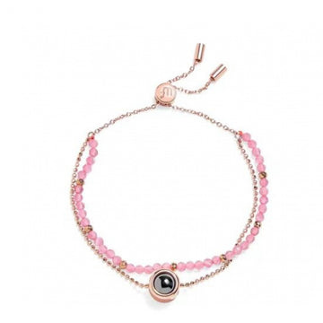 I Wear U  Engraved Projection Pebble Bracelet (Pink and Gold)