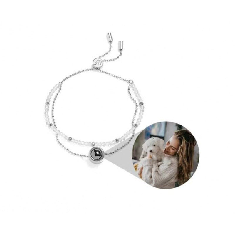 I Wear U  Engraved Projection Pebble Bracelet (White and Silver)