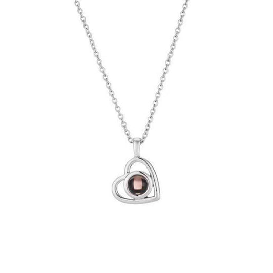 I Wear U Engraved Projection Necklace Heart Shaped ( Silver)