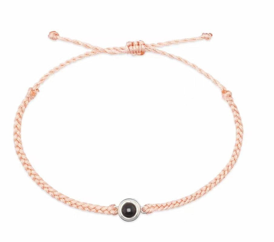 I Wear U  Engraved Projection Bracelet (Pink Rope-White Ornament)