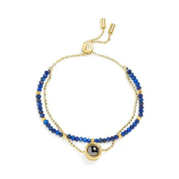 I Wear U  Engraved Projection Pebble Bracelet (Blue and Gold)